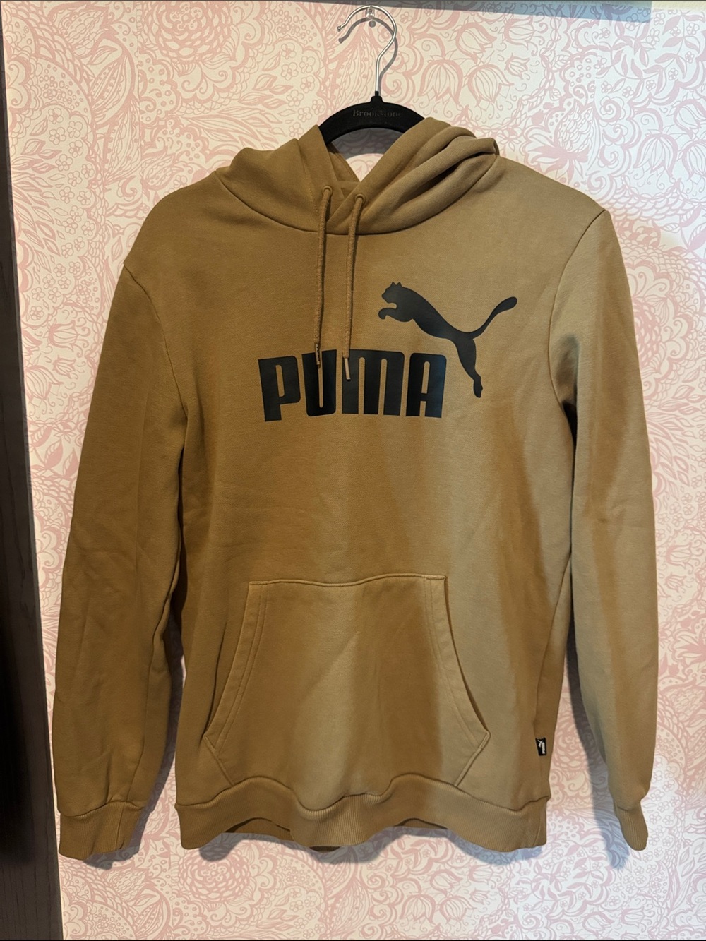 Puma Men's Olive Green Pullover Hoodie with Black Logo